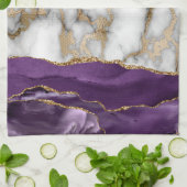 Gouden Glitter Glanzend Wit Marmer Violet Theedoek (Gevouwen)