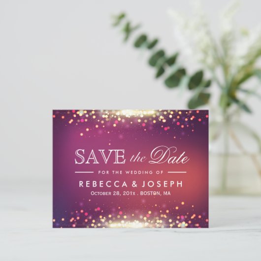 Gouden Glitter Glanzende Sparkle Lights Save the D Aankondigingskaart (Staand voorkant)