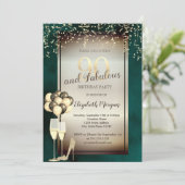 Gouden Glitter Glas, Ballonnen Groen 90ste Verjaar Kaart (Staand voorkant)