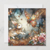 Gouden Glitter Glas in lood Bunny Vlinder Pasen Feestdagenkaart (Voorkant)