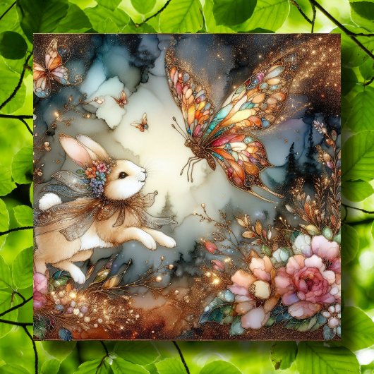 Gouden Glitter Glas in lood Bunny Vlinder Pasen Feestdagenkaart