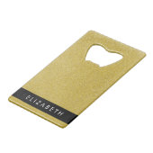 Gouden Glitter, Glitter Achtergrond, Jouw naam Creditkaart Flessenopener (Voorkant Gekanteld)