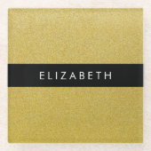 Gouden Glitter, Glitter Achtergrond, Jouw naam Glazen Onderzetter (Voorkant)