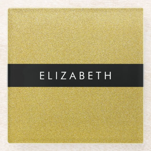 Gouden Glitter, Glitter Achtergrond, Jouw naam Glazen Onderzetter (Voorkant)