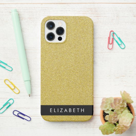 Gouden Glitter, Glitter Achtergrond, Jouw naam iPhone Hoesje (Op bureau)