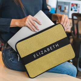 Gouden Glitter, Glitter Achtergrond, Jouw naam Laptop Sleeve