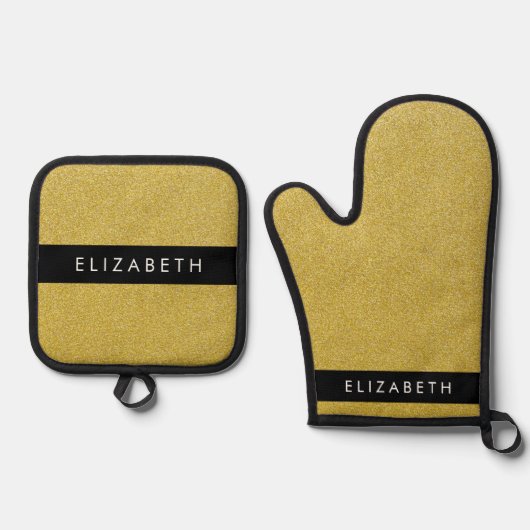 Gouden Glitter, Glitter Achtergrond, Jouw naam Ovenwant & Pannenlap Set (Voorkant)