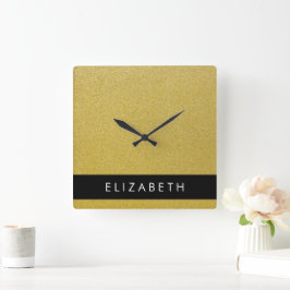 Gouden Glitter, Glitter Achtergrond, Jouw naam Vierkante Klok
