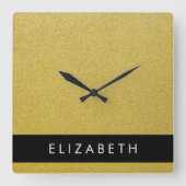 Gouden Glitter, Glitter Achtergrond, Jouw naam Vierkante Klok (Voorkant)