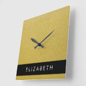 Gouden Glitter, Glitter Achtergrond, Jouw naam Vierkante Klok (Hoek)