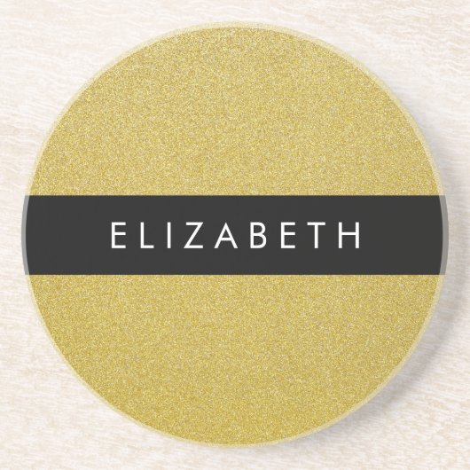 Gouden Glitter, Glitter Achtergrond, Jouw naam Zandsteen Onderzetter (Voorkant)