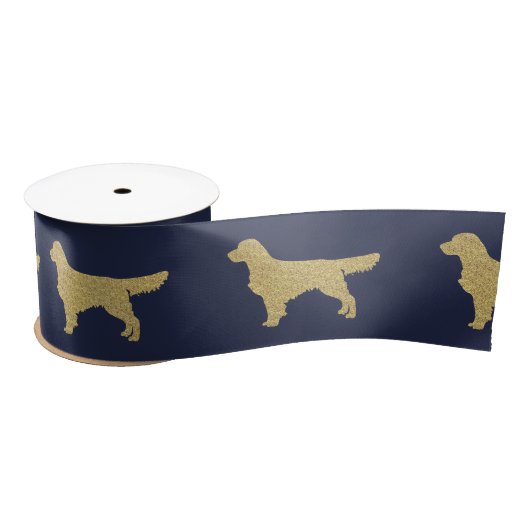 Gouden Glitter Golden Retriever marineblauw Satijnen Lint (Spoel)