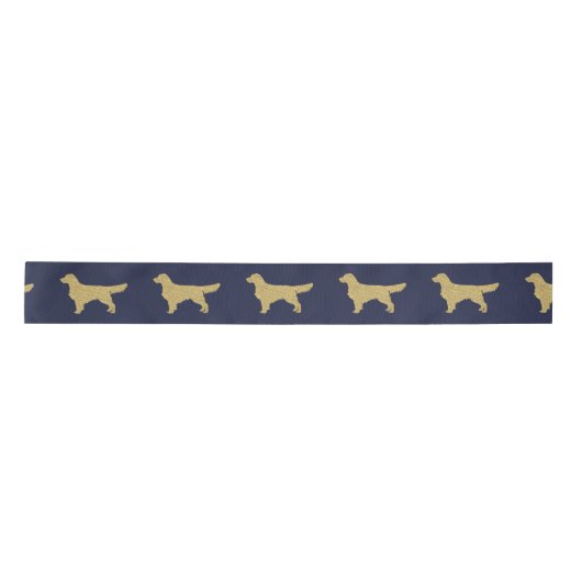Gouden Glitter Golden Retriever marineblauw Satijnen Lint (Voorkant)