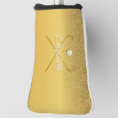 Gouden Glitter Golf Ball Klassieke Script Naam Golfheadcover (Draai 90)