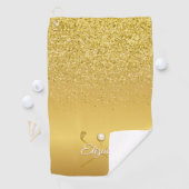 Gouden Glitter Golfbal Klassieke Script Naam Golfhanddoek (Insitu)