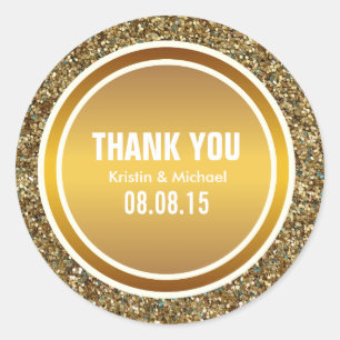 Gouden Glitter & Goud Dank u Label Ronde Stickers