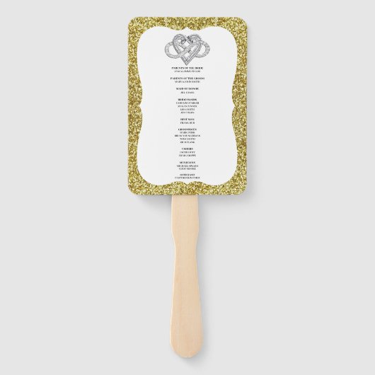 Gouden Glitter Goud Infinity Hart Trouwprogramma Handwaaier (Achterkant)