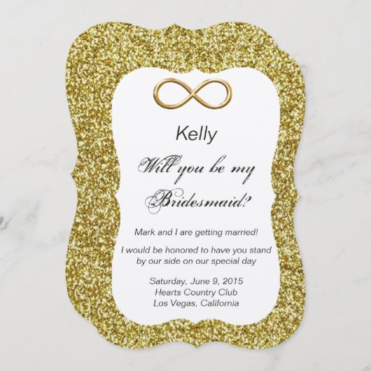 Gouden Glitter Goud Oneindig Bruidsmeisje Kaart (Voorkant / Achterkant)