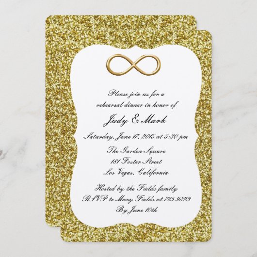 Gouden Glitter Goud Oneindig Oefenavond Eetgelegen Kaart (Voorkant / Achterkant)