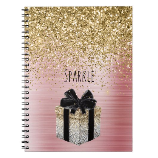 Gouden Glitter Gouden Cadeau Zwarte Strik Notitieboek (Voorkant)
