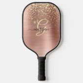 Gouden Glitter, Gouden Monogram, Zwart Script Naam Pickleball Paddle (Voorkant)