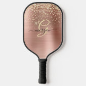Gouden Glitter, Gouden Monogram, Zwart Script Naam Pickleball Paddle (Achterkant)