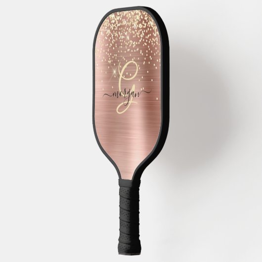 Gouden Glitter, Gouden Monogram, Zwart Script Naam Pickleball Paddle (Links)