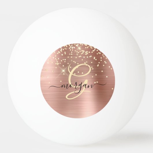Gouden Glitter, Gouden Monogram, Zwart Script Naam Pingpongbal (Achterkant)