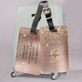 Gouden glitter, gouden monogram, zwarte naam in sc bagagelabel