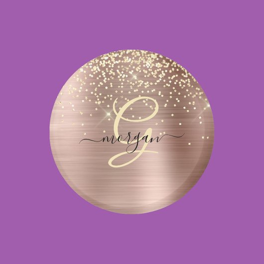 Gouden glitter, gouden monogram, zwarte naam in sc magneet