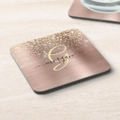 Gouden Glitter, Gouden Monogram, Zwarte Script Naa Bier Onderzetter (Linkerzijde)