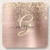 Gouden Glitter, Gouden Monogram, Zwarte Script Naa Bier Onderzetter (Voorkant)