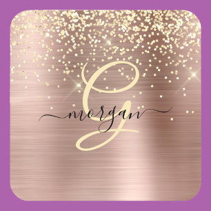 Gouden Glitter, Gouden Monogram, Zwarte Script Naa Bier Onderzetter