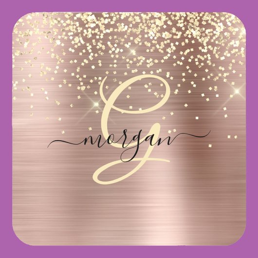 Gouden Glitter, Gouden Monogram, Zwarte Script Naa Bier Onderzetter