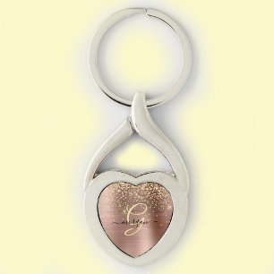 Gouden Glitter, Gouden Monogram, Zwarte Script Naa Sleutelhanger