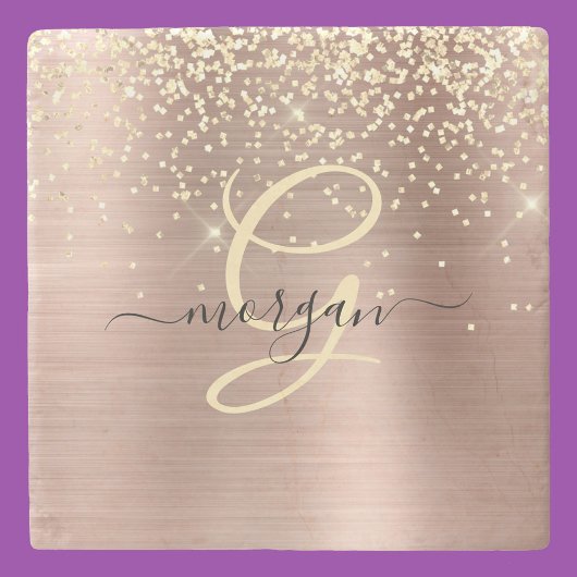 Gouden Glitter, Gouden Monogram, Zwarte Script Naa Stenen Onderzetter