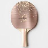 Gouden Glitter, Gouden Monogram, Zwarte Script Naa Tafeltennisbatje (Voorkant)