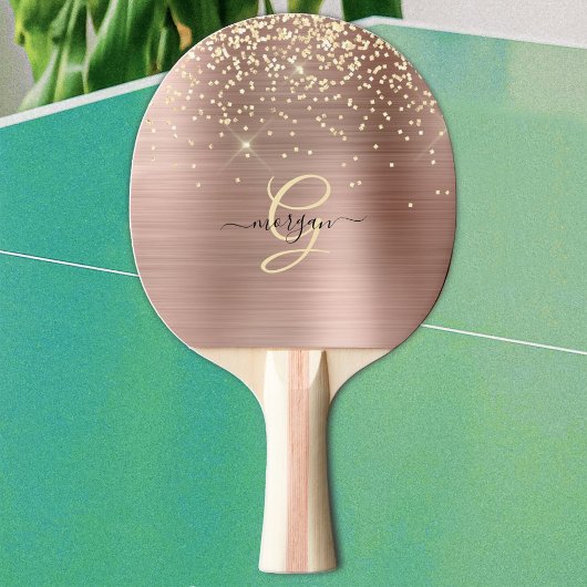 Gouden Glitter, Gouden Monogram, Zwarte Script Naa Tafeltennisbatje