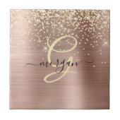 Gouden Glitter, Gouden Monogram, Zwarte Script Naa Tegeltje (Voorkant)