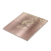 Gouden Glitter, Gouden Monogram, Zwarte Script Naa Tegeltje (Zijkant)