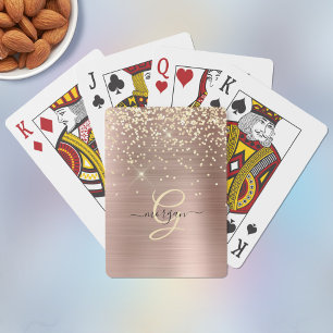 Gouden glitter, gouden monogram, zwarte scriptnaam pokerkaarten