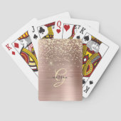 Gouden glitter, gouden monogram, zwarte scriptnaam pokerkaarten (Achterkant)