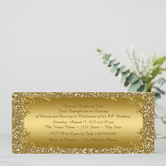 Gouden Glitter Gouden Ticket Party Kaart (Staand voorkant)