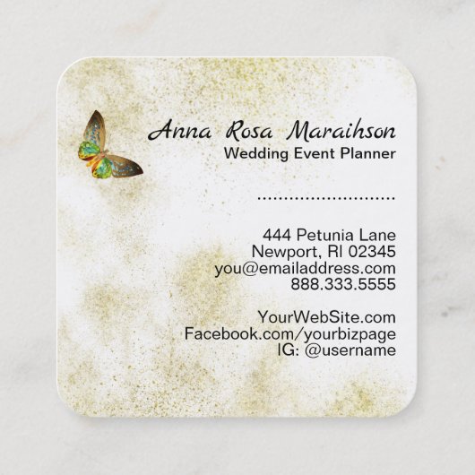 ** Gouden Glitter Gouden vergulde Vlinder Waterver Vierkante Visitekaartje (Achterkant)