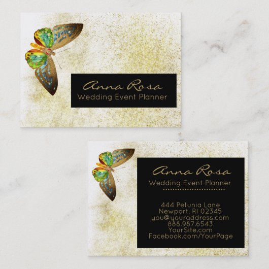 ** Gouden Glitter Gouden vergulde Vlinder Waterver Visitekaartje (Voorkant / Achterkant)