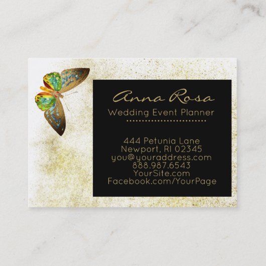 ** Gouden Glitter Gouden vergulde Vlinder Waterver Visitekaartje (Achterkant)