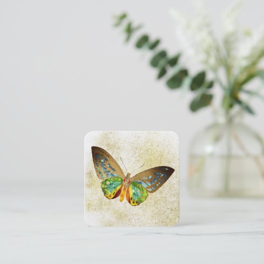 *~* Gouden Glitter Gouden vergulde Vlinder Wit Vierkante Visitekaartje (Staand voorkant)