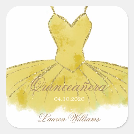 Gouden Glitter Gown Quinceanera Sticker (Voorkant)