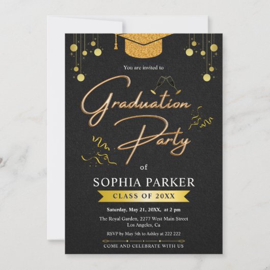 Gouden Glitter Graduation Cap Afstuderen Kaart (Voorkant)