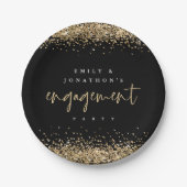 Gouden Glitter Grenzen Namen Engagement Party Zwar Papieren Bordje (Voorkant)
